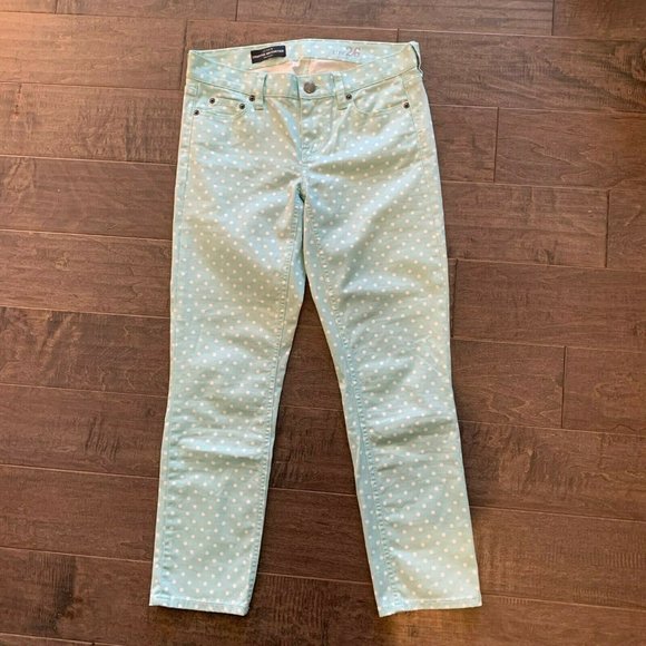 J Crew Cropped Matchstick Stretch Jeans Mint Polka - Picture 1 of 10
